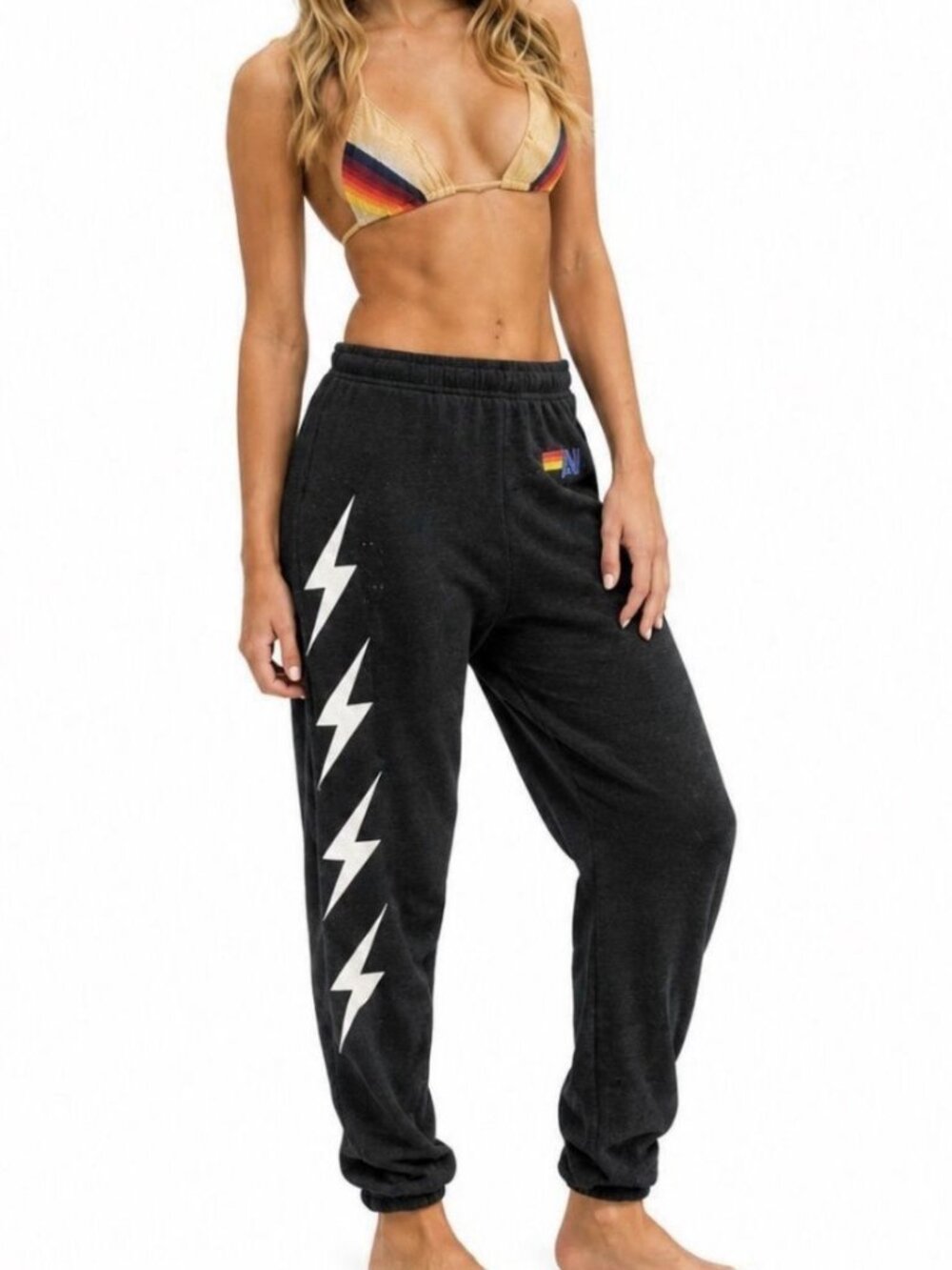Aviator Nation Women's Sweatpants 4 Bolt Black Charcoal Pull On RARE Sz Small